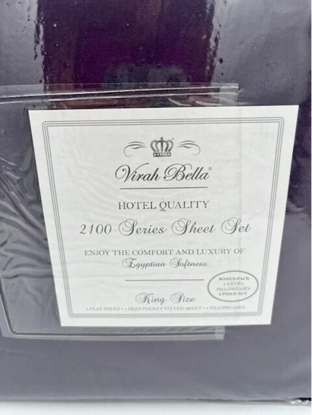 Virah Bella Platinum 2400 Series King Sheet Set 4 Pillowcases In Deep Purple NIB